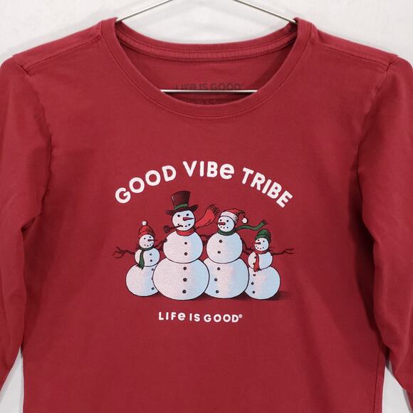 Life Is Good Shirt Womens Extra Small Red Snowman Good Vibe Tribe Crusher Tee - Picture 2 of 12